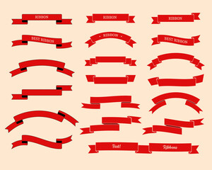 Obraz premium Set of red vintage ribbon and badges. Flat design banner collection.