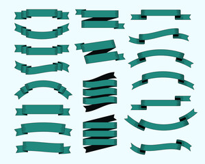 Set of blue vintage ribbon and badges. Flat design banner collection.