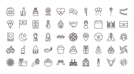 Indian line style icon set vector design