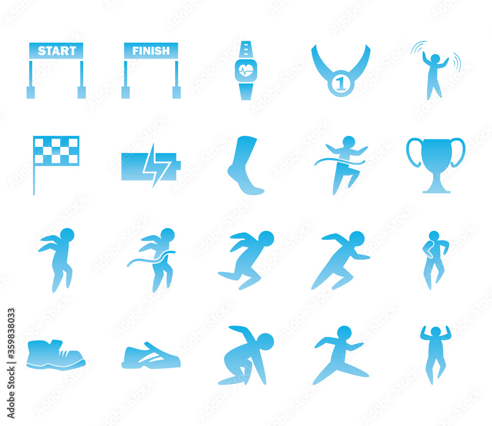 Poster running gradient style icon set vector design