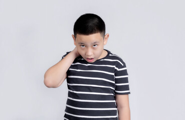 Asian boys studio portrait on gray background