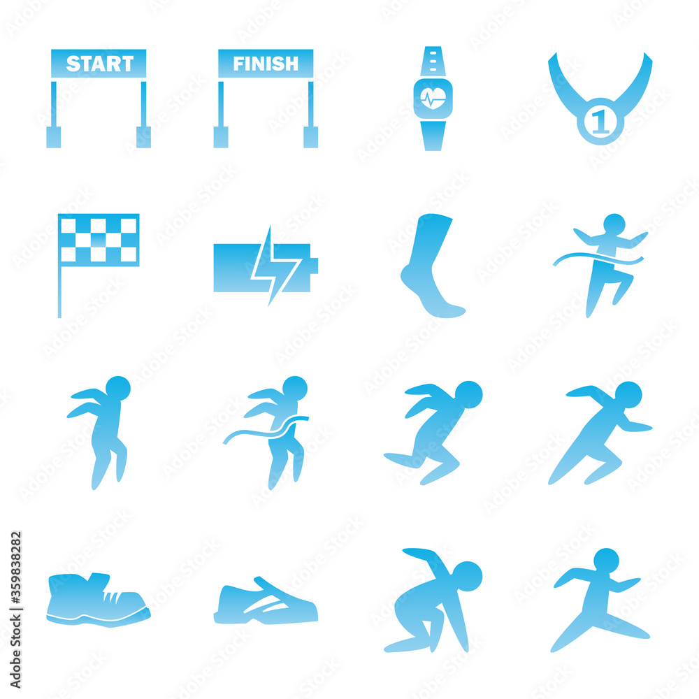 Poster running gradient style icon set vector design
