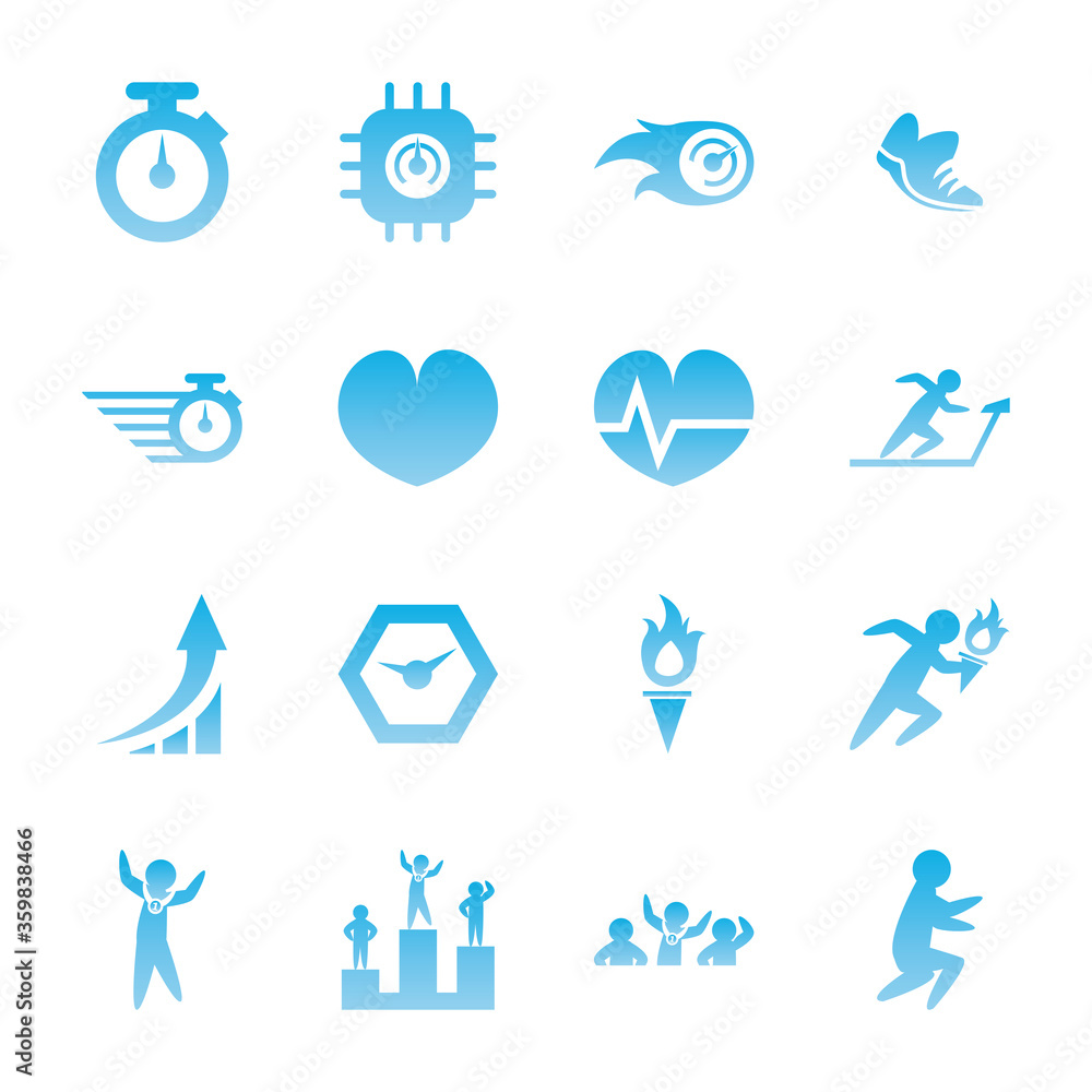 Poster running gradient style icon set vector design