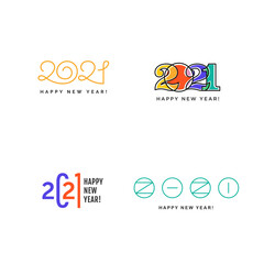 Set of 2021 logo text design. Vector elegant modern minimalistic text with black numbers. 2021 number design template. Concept design. Big collection of Happy New Year signs.
