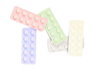 Pill strips on white on background