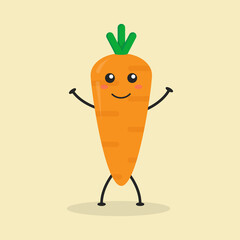 Cute Flat Cartoon Carrot Illustration. Vector illustration of cute carrot with a smiling expression. Cute carrot mascot design