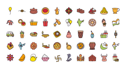 Raksha bandhan fill style icon set vector design