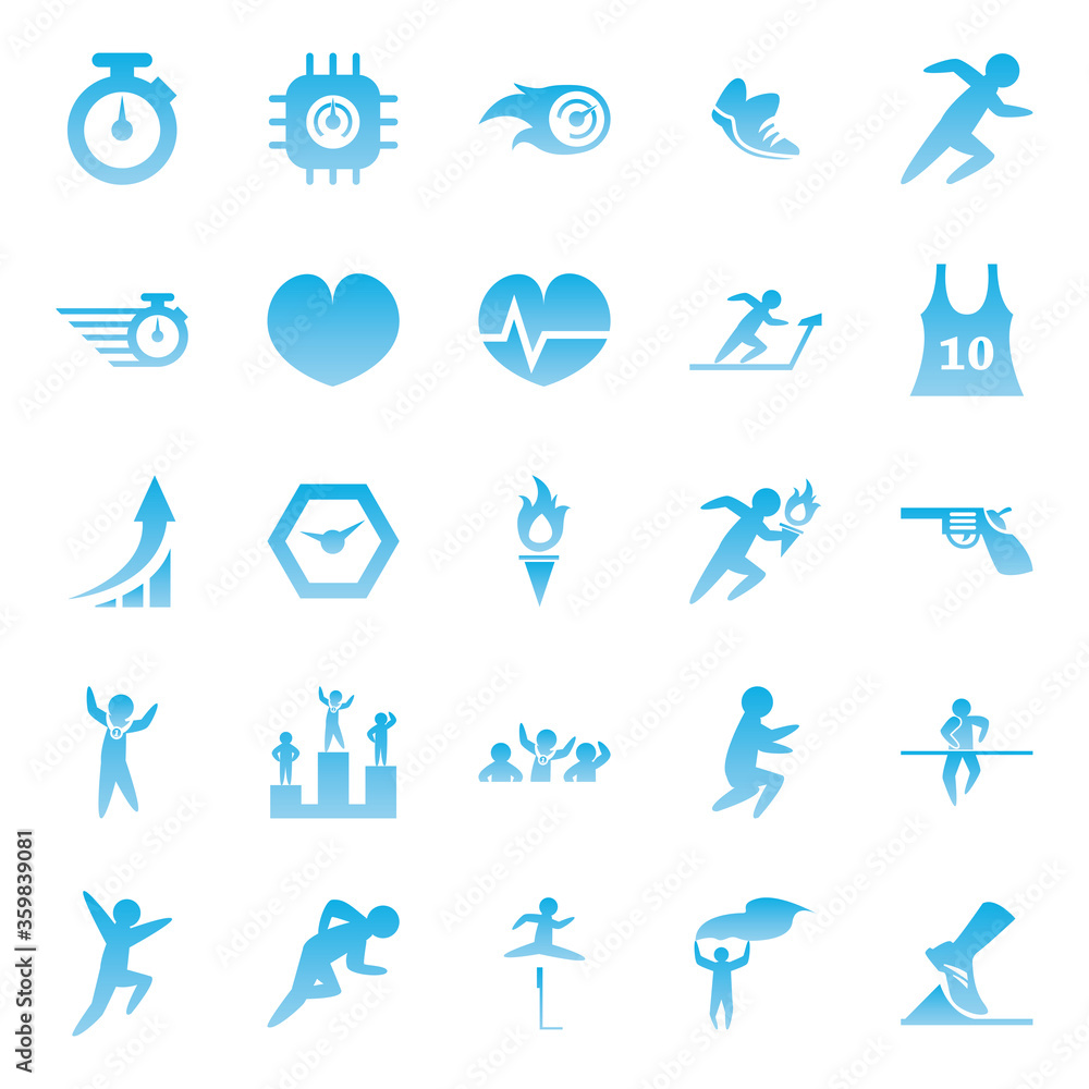 Poster running gradient style icon set vector design