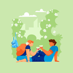 people on a picnic. vector illustration of a couple of people in nature. people are resting