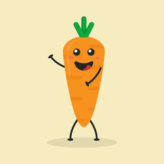 Cute Flat Cartoon Carrot Illustration. Vector illustration of cute carrot with a smiling expression. Cute carrot mascot design