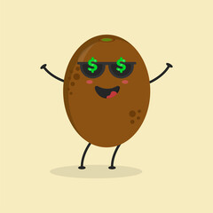 Cute Flat Cartoon Kiwi Illustration. Vector illustration of cute kiwi with a smiling expression. Cute kiwi mascot design