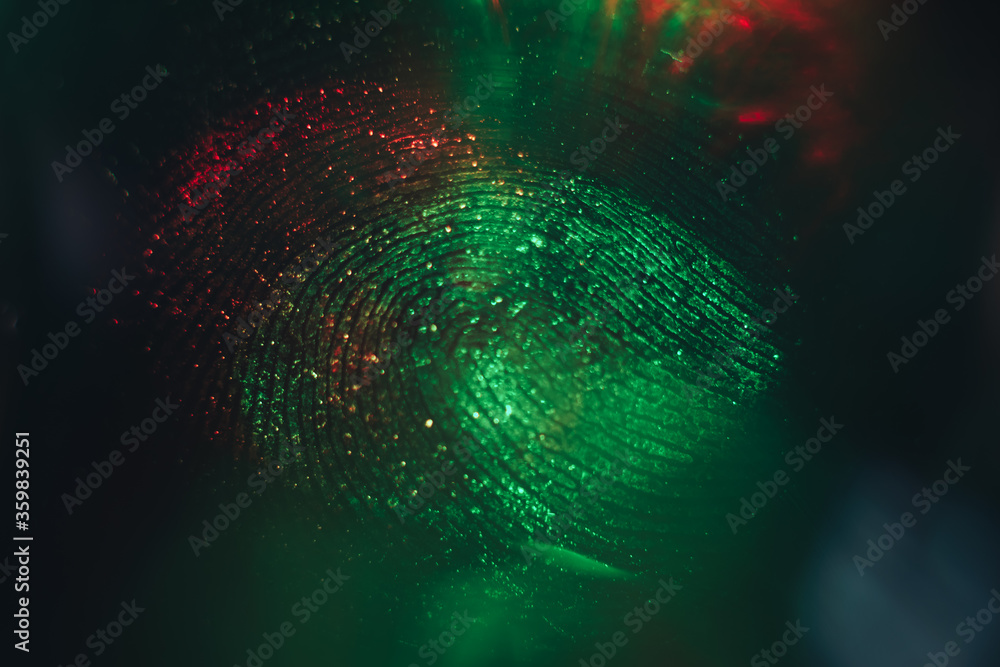Poster close up beautiful abstract green and red colored fingerprint on background texture for design. macr