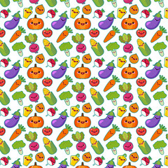 Cute funny vegetables vector seamless pattern. Bright vegetables on white background. Can be used for textile, wallpaper, wrapping.