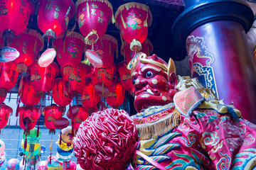 God Statue at Xiluo Fuxing Temple in Xiluo, Yunlin, Taiwan. The temple was originally built in 1717.