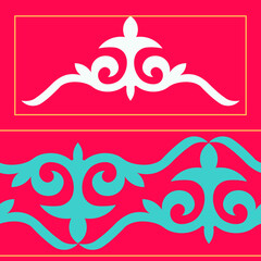 Set of  seamless border and vector ornamental elements with motifs of Kazakh, Kyrgyz, Tatar, national Asian decor for borders, textile, plate, tile, and print design. Workpiece for your design.