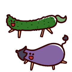 お盆のキュウリとナスのキャラクター