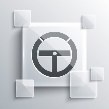 Grey Steering wheel icon isolated on grey background. Car wheel icon. Square glass panels. Vector Illustration.