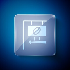 White Street signboard coffee icon isolated on blue background. Square glass panels. Vector Illustration.