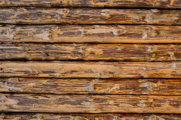 wooden background from old and weathered planks of beige and brown horizontal pattern
