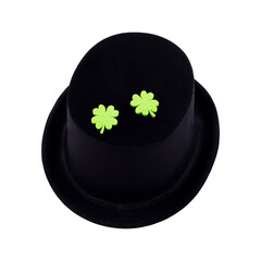 hat black with greens clover saint patrick symbol holiday decor on a white background