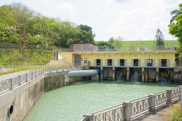 Wusanto Dam in Guantian District, Tainan, Taiwan. The dam was designed by Yoichi Hatta and built between 1920 and 1930 during Japanese rule.