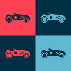 Pop art Vintage sport racing car icon isolated on color background. Vector Illustration.