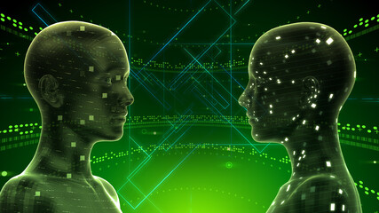 Digital Network Technology AI artificial intelligence data concepts 3D illustration Background.