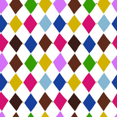 Bright festive background with a fun pattern of rhombuses. Seamless vector pattern of colored rhombuses for children's prints, wallpapers and holidays