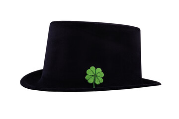 St. Patrick's Day hat black decorated with green clover symbol on an isolated background