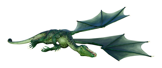 3D Rendering Fairy Tale Dragon on White