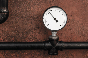 factory manometer old engineering design close-up on an iron background