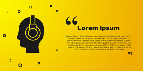 Black Man with a headset icon isolated on yellow background. Support operator in touch. Concept for call center, client support service. Vector Illustration.