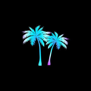 Neon rainbow gradient silhouette palm tree
