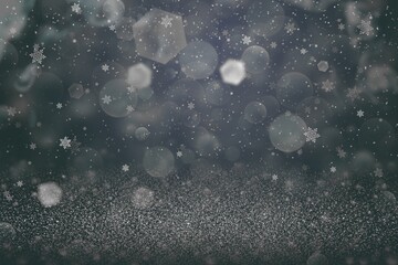 nice glossy glitter lights defocused bokeh abstract background and falling snow flakes fly, festive mockup texture with blank space for your content