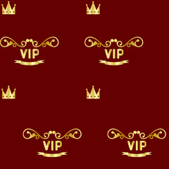Modern luxury royal card template with golden crowns and VIP floral text on a red background.