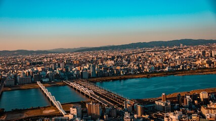 Fototapeta premium Sunset scenery from rooftop observatory in Osaka
