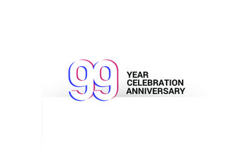 Obraz premium 99 year anniversary, minimalist logo years, jubilee, greeting card. invitation. Blue & Red Colors vector illustration on White background - Vector
