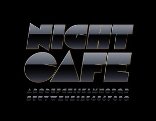Vector premium logo Night Cafe. Creative Black and Gold Font. Glossy chic Alphabet Letters and Numbers