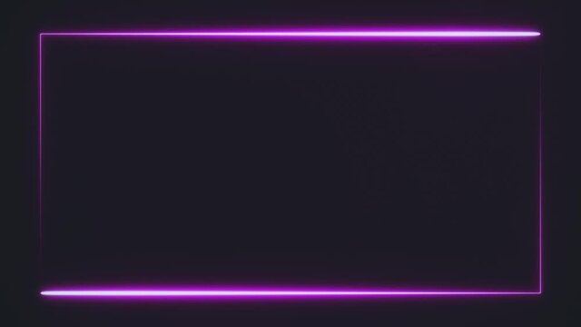 bright purple neon frame at the screen edge on black background. Abstract backdrop 3D rendering 4k video.