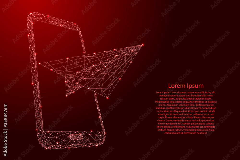 Poster paper airplane takes off from a smartphone, the concept of communication and message forwarding from