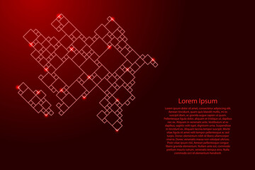 Azerbaijan map from red pattern composed puzzles and glowing space stars. Vector illustration.