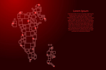 Obraz premium Bahrain map from red pattern from a grid of squares of different sizes . Vector illustration.