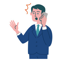 スーツ　男性　携帯電話　驚いている
