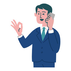 スーツ　男性　携帯電話　いいね　立っている