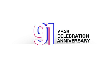 91 year anniversary, minimalist logo years, jubilee, greeting card. invitation. Blue & Red Colors vector illustration on White background - Vector