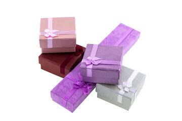 blue long and rectangular pink and gray giftbox surprise gift set festive on a white background