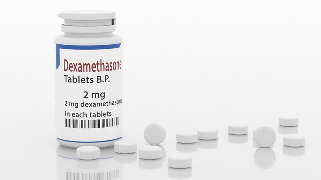 dexamethasone tablets - a breakthrough in the treatment of coronavirus Sars-cov-2. 3D illustration.