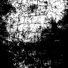 Grunge background black and white. Texture of chips, cracks, scratches, scuffs, dust, dirt. Dark monochrome surface. Old vintage vector pattern.