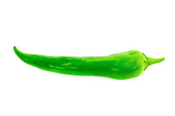 hot green long pepper pod on an isolated, white background
