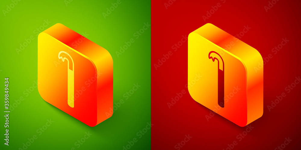 Poster isometric crowbar icon isolated on green and red background. square button. vector illustration.